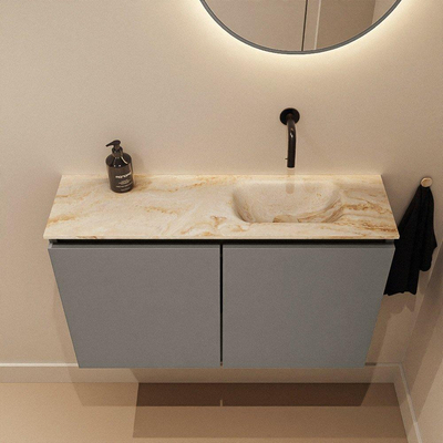 MONDIAZ TURE-DLUX meuble WC 80cm Smoke. EDEN lavabo Frappe position droite. Sans trou de robinet.