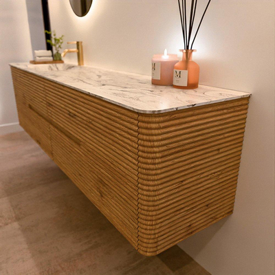 Mondiaz CIRO-DLUX Ensemble de meubles de salle de bains - 190x45x50cm - Plan-vasque solid surface Glace - 1 vasque à gauche - 1 trou de robinet - 4 tiroirs - Chêne