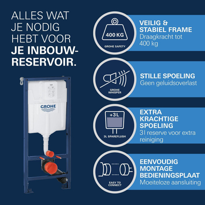 Grohe Solido Start Round ensemble WC à chasse profonde - sans rebord - réservoir encastré Grohe Solido - abattant WC softclose - plaque de commande chrome