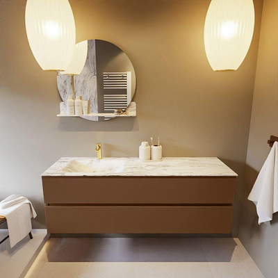 Mondiaz VICA-DLUX Ensemble de meuble de salle de bain - 150cm - meuble sous-vasque reposant - 2 tiroirs - lavabo encastré cloud gauche - 1 trou de robinet - version haute de 60cm - glace