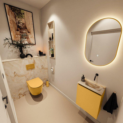 MONDIAZ TURE-DLUX Meuble WC 40 cm Ocher. EDEN lavabo Frappe position droite. Sans trou de robinet.