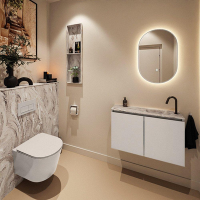 MONDIAZ TURE-DLUX Meuble toilette - 80cm - Linen - EDEN - vasque Glace - position droite - 1 trou de robinet