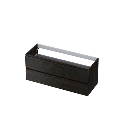 INK Wastafelonderkast - 120x45x52cm - 2 lades - greeploos - met houten keerlijst - MFC - Intens eiken