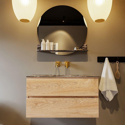 Mondiaz VICA-DLUX ensemble de meuble de salle de bain - 90cm - meuble sous-vasque chêne blanchi - 2 tiroirs - lavabo encastré cloud milieu - sans trous de robinet - miroir modèle spot - version XL 60cm de haut - lave