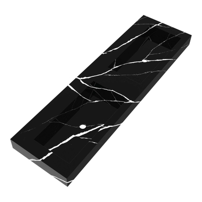 BRAUER Coral wastafel - 160x46x10cm - 2 wasbakken - 0 kraangaten - composiet - marmerlook - Nero Marquina