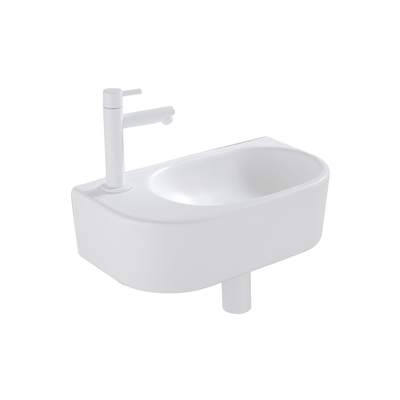 QeramiQ Fuente Ensemble lave-mains - 40x21.5x12cm - gauche - lisse - demi-rond - 1 trou de robinet - céramique - robinet de lave-mains blanc mat - clapet de vidage - siphon abaissé - blanc mat