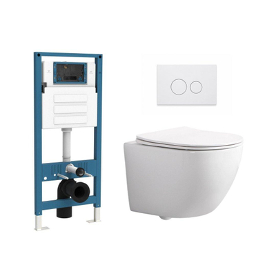 QeramiQ Dely Swirl Compact Ensemble WC - réservoir encastré QeramiQ flush - abattant fin - plaque de commande métallique blanc mat - boutons ronds - blanc brillant