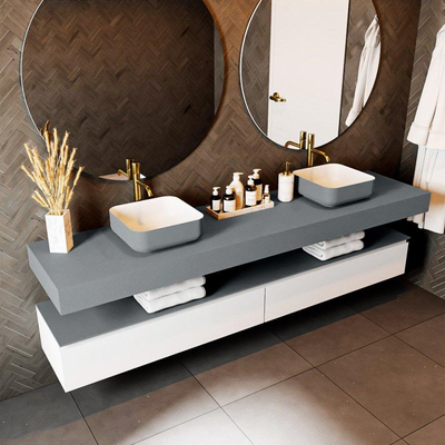 Mondiaz TOP 51 Vrijhangend Topblad - 220x51x12cm - geschikt voor waskom - Solid surface - Plata