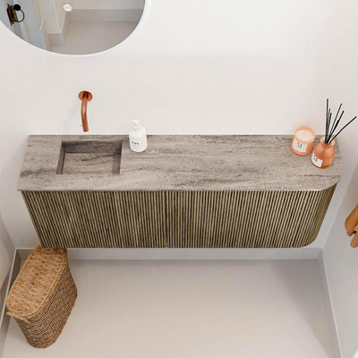 Mondiaz JOYA-DLUX 111.6cm toiletmeubel - ronding rechts kleur Dusk - Wastafel FAYE positie Links Zonder kraangat kleur Oza.