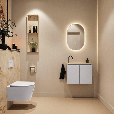 MONDIAZ TURE-DLUX Meuble toilette - 60cm - Cale - EDEN - vasque Frappe - position gauche - 1 trou de robinet