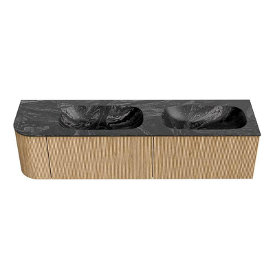 MONDIAZ KURVE-DLUX 175cm Meuble salle de bain avec module 25 G - couleur Oak - 2 tiroirs - 1 porte - vasque STOR SMALL double / droite - 2 trous de robinet - couleur Lava