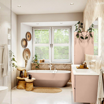 Mondiaz Vica ensemble de meuble de salle de bain - 190cm - meuble sous lavabo rosee - 4 tiroirs - lavabo cloud droite - sans trous de robinet - version haute de 60cm - talc