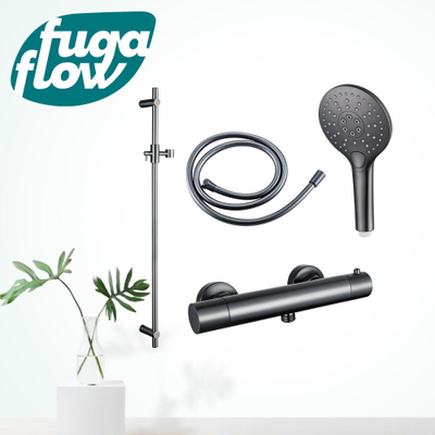 FugaFlow Eccelente Sobrado Badkamer douchekraan met glijstangset met ronde handdouche, gladde doucheslang Gunmetal PVD