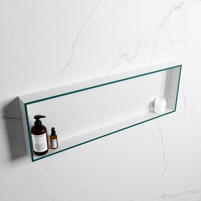 Mondiaz Easy nis 29.5x89.5x8cm voor Inbouw/opbouw 1 open vak Solid surface Talc/Smag