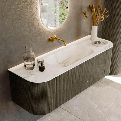 Mondiaz KURVE-DLUX Ensemble meuble de salle de bains - 140x46x40cm - 1 tiroir - 2 portes - lavabo solid surface - central - sans trou de robinet - Shadow