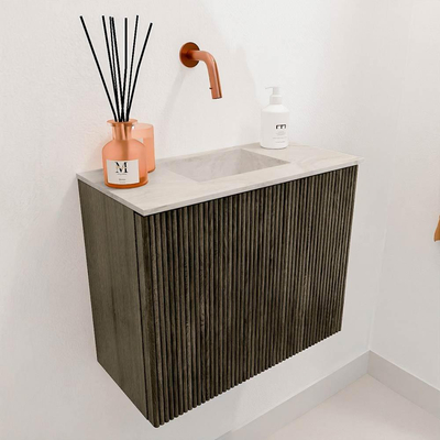 Mondiaz JOYA-DLUX 50cm toiletmeubel - kleur Shadow - Wastafel FAYE positie Midden Zonder kraangat kleur Ostra.