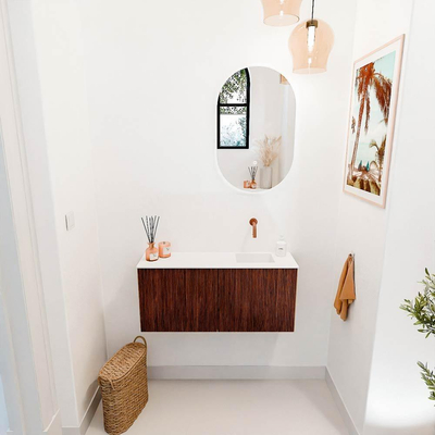 Mondiaz JOYA 90cm toiletmeubel - kleur Ruby - Wastafel FAYE positie Rechts Zonder kraangat kleur Talc.