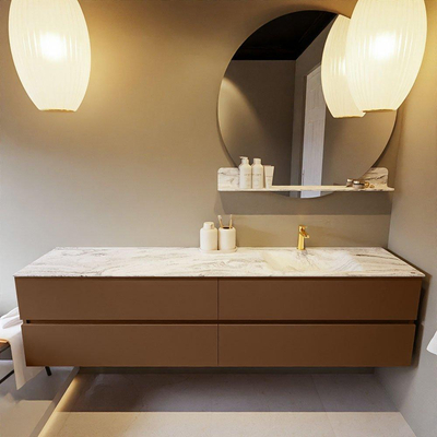 Mondiaz VICA-DLUX ensemble de meuble de salle de bain - 200cm - meuble sous-vasque posé - 4 tiroirs - lavabo encastré cloud droite - 1 trou de robinet - version haute de 60cm - glace