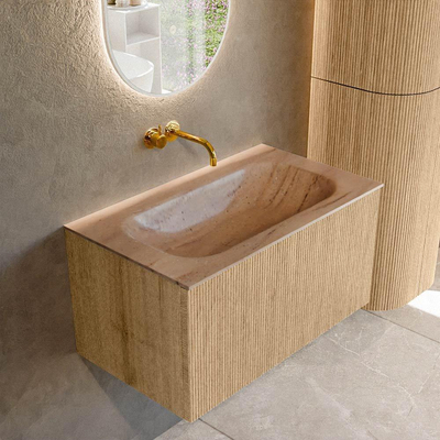 MONDIAZ KURVE-DLUX 80cm badmeubel kleur Oak met 1 lade en 0 deuren. Wastafel BIG SMALL Midden zonder kraangat Saba.