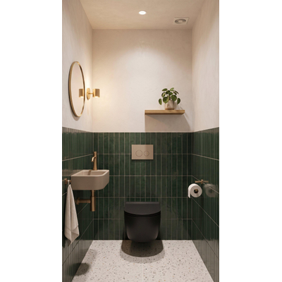 QeramiQ Dely Swirl Toiletset - inbouwreservoir Qeramiq Flush - slim zitting - kunststof taupe bedieningsplaat - ronde knoppen - mat zwart