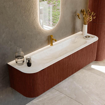 Mondiaz KURVE-DLUX Badkamermeubelset - 170x46x40cm - 1 lade - 2 deuren - wastafel solid surface - midden - 1 kraangat - Ruby