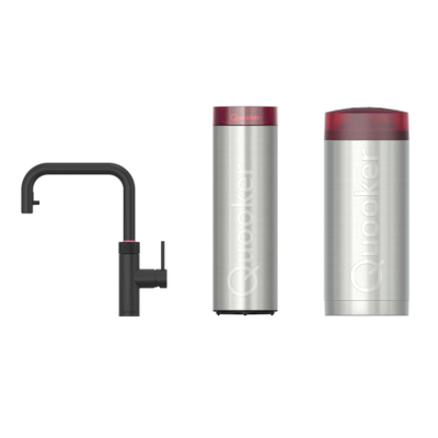 Quooker Flex Square kokendwaterkraan - draaibare & uittrekbare uitloop - Combi incl. Cube reservoir - Warm / kokend / bruisend / gefilterd water - zwart
