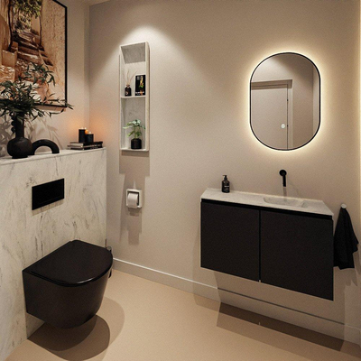 MONDIAZ TURE-DLUX Meuble de toilettes 80 cm Urban. Lavabo EDEN Opalo position droite. Sans trou de robinet.