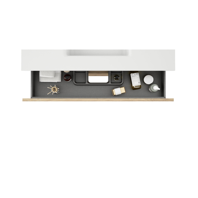 Saniclass Chaci Ensemble meuble de salle de bains - 100x46x55cm - lavabo en céramique blanc - 1 vasque - sans trous de robinet - 2 tiroirs - armoire de toilette - chêne
