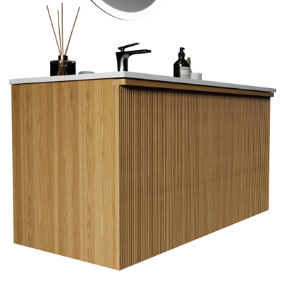 Saniclass Terra Wastafelonderkast - 100cm - 2 lades - ribbel front - sandwood