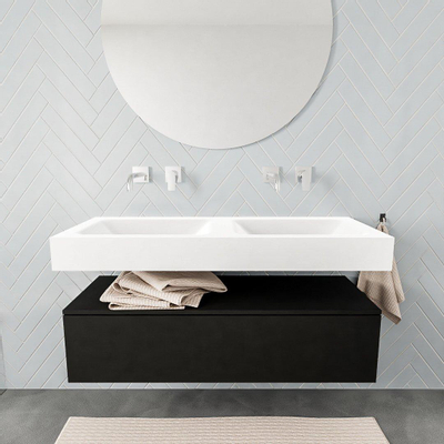 MONDIAZ ALAN 120cm - meuble bas - urban - 1 tiroir - lavabo suspendu - 2 vasques - 0 trous de robinet - talc