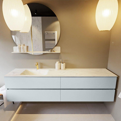 Mondiaz VICA-DLUX ensemble de meuble de salle de bain - 200cm - meuble sous-vasque argile - 4 tiroirs - lavabo encastré nuage gauche - 1 trou de robinet - version haute de 60cm - opalo