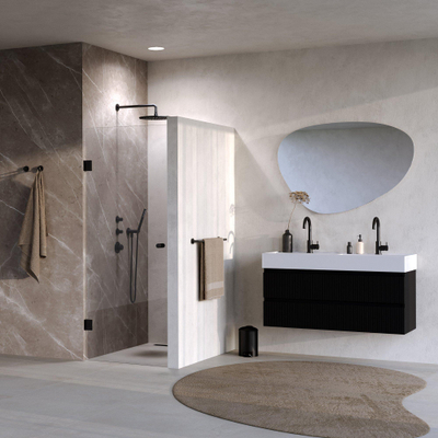 BRAUER Void Carving Nisdeur - 60x200cm - draaideur - glascoating - omkeerbaar - helder glas - mat zwart