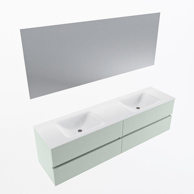 Mondiaz Vica ensemble de meuble de salle de bain - 180cm - meuble sous-vasque greey - 4 tiroirs - lavabo cloud double - 2 trous de robinet - couleur talc - miroir LED - version XL 60cm de haut