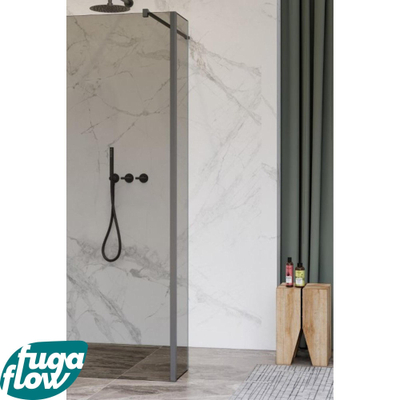 FugaFlow Eccelente Vetro Paroi latérale - 50x200cm - verre fumé - 8mm - avec profilé d'angle - Gunmetal brossé