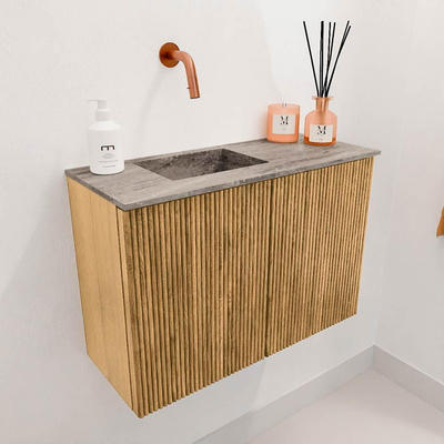 Mondiaz JOYA-DLUX Meuble de toilette 60cm - couleur Chêne - Vasque FAYE position Gauche Sans trou de robinet couleur Oza