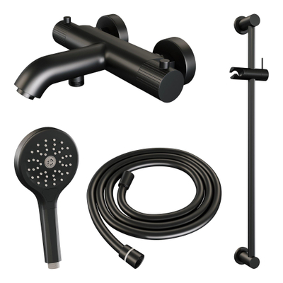 BRAUER Stripe Baddouche Thermostaatkraan - SET 02 - opbouw - glijstang - 3-standen handdouche - doucheslang - mat zwart