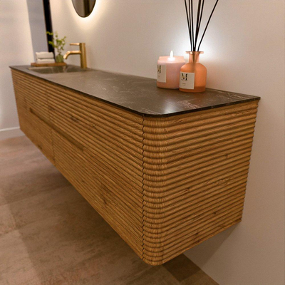 Mondiaz CIRO-DLUX Ensemble de meubles de salle de bains - 190x45x50cm - Lavabo solid surface Lava - 1 vasque à gauche - 1 trou de robinet - 4 tiroirs - Chêne