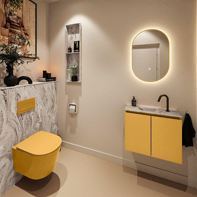 MONDIAZ TURE-DLUX Meuble toilette - 60cm - Ocher - EDEN - vasque Glace - position centrale - 1 trou de robinet