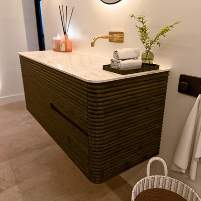 Mondiaz CIRO-DLUX Meuble de salle de bains - 120x45x50cm - Plan-vasque solid surface Ostra - 1 lavabo à droite - sans trous de robinetterie - 2 tiroirs - Shadow