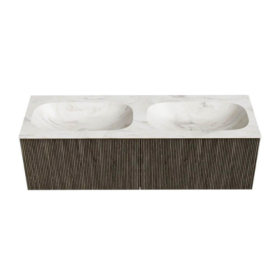 Mondiaz KURVE-DLUX Badkamermeubelset - 140x46x40cm - 2 lade - wastafel solid surface - dubbel - 2 kraangaten - Shadow