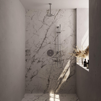 BRAUER Brushed Carving thermostatische Inbouw Regendouche - 3-weg - rond - set 89 - 20cm hoofddouche - plafondarm - staaf handdouche - doucheslang - geïntegreerde glijstang - RVS geborsteld PVD