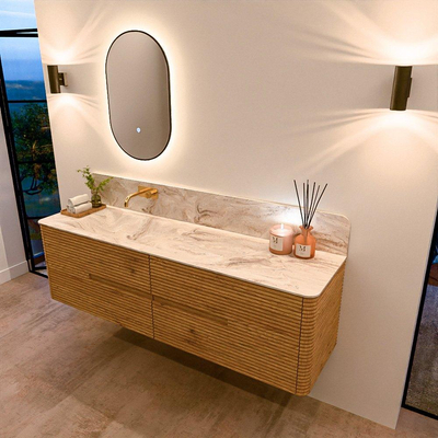 Mondiaz CIRO-DLUX Badkamermeubelset - 170x45x50cm - Solid surface wastafel Frappe - 1 wasbak Links - zonder kraangaten - 4 lades - Oak