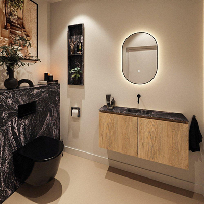 MONDIAZ TURE-DLUX Meuble toilette - 100cm - Washed Oak - EDEN - vasque Lava - position centrale - sans trou de robinet