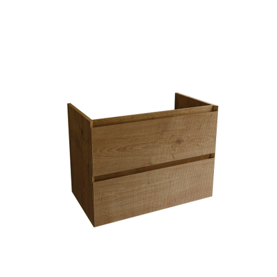 Saniclass Holz Atelier Meuble de salle de bain - 80x45x60cm - lavabo en céramique blanc - 1 vasque - sans trous de robinet - 2 tiroirs - Chêne Natural