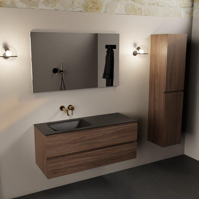 Mondiaz AIVY Ensemble de meuble - 120x45x50cm - 0 trous de robinet - 1 vasque Urban Solid surface - Gauche - 2 tiroirs - avec miroir - Melamine Mocha