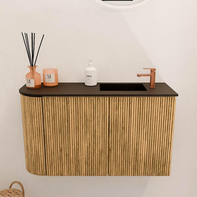 Mondiaz JOYA 71.6cm toiletmeubel - ronding links kleur Oak - Wastafel FAYE positie Rechts 1 kraangat kleur Urban.