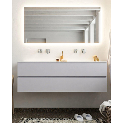 Mondiaz VICA ensemble de meuble de salle de bain - 150cm - meuble sous-vasque cale - 2 tiroirs - lavabo moon double - sans trou de robinet - miroir LED - version XL 60cm haut