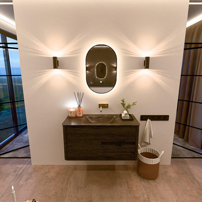 Mondiaz CIRO-DLUX Badkamermeubelset - 100x45x50cm - Solid surface wastafel Lava - 1 wasbak Midden - zonder kraangaten - 2 lades - Shadow