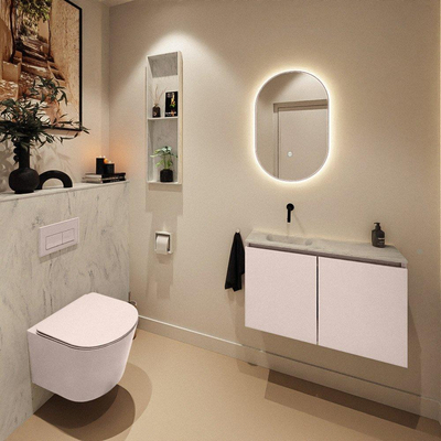 MONDIAZ TURE-DLUX Meuble toilette - 80cm - Rosee - EDEN - vasque Opalo - position gauche - sans trou de robinet