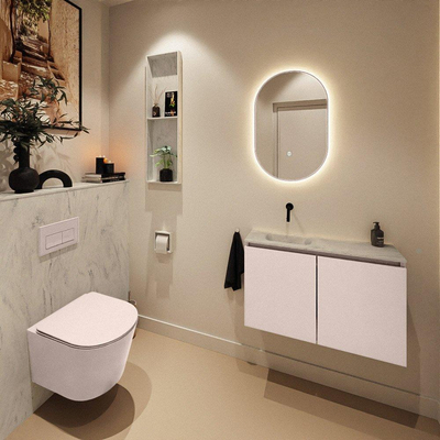 MONDIAZ TURE-DLUX Meuble WC 80cm Rosee. Lavabo EDEN Opalo position gauche. Sans trou de robinet.